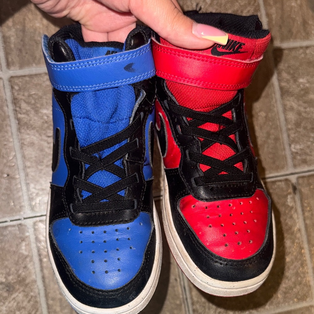 Nike Kids Colorblock High-Top Sneakers in Red, Blue and Black